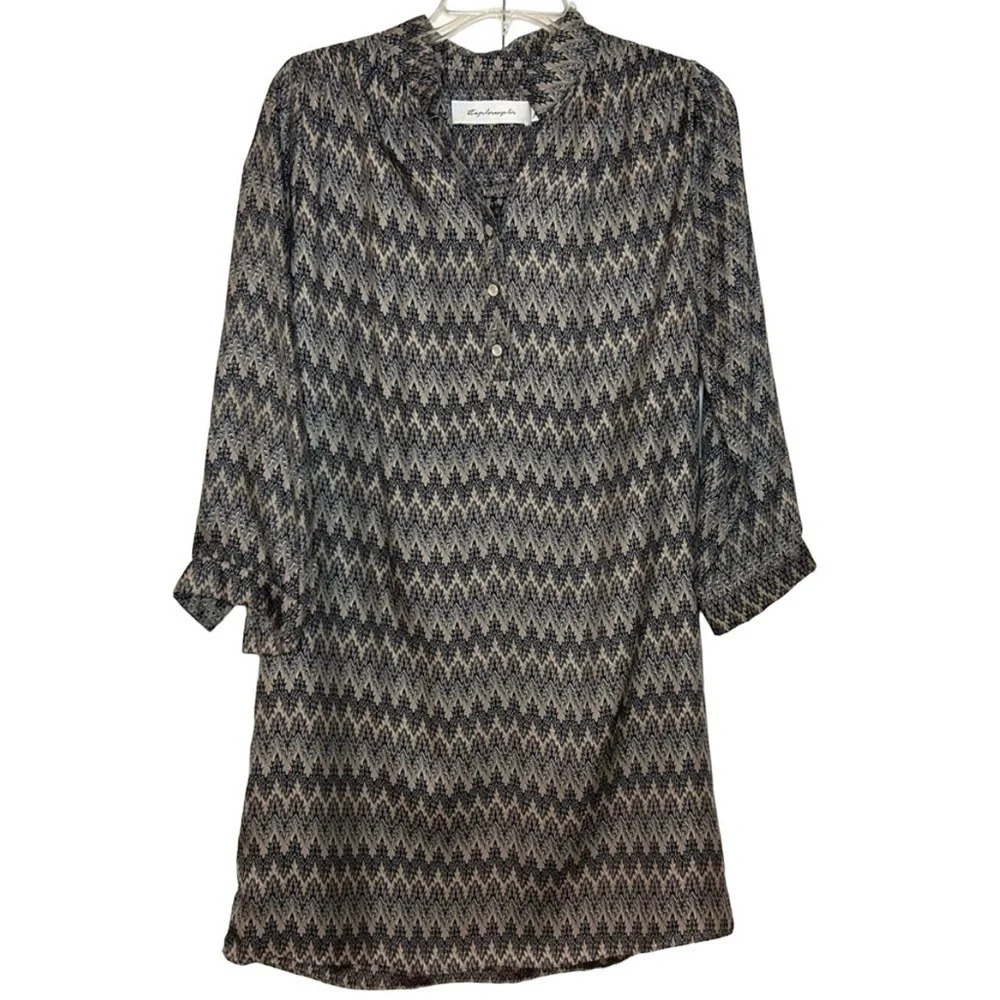 T-Bags LA Chevron Tunic Dress Gray White XS Boho Casual